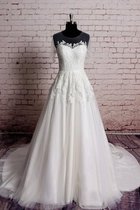 Juwel Ausschnitt Bodenlanges Kurzes Brautkleid ohne Ärmeln mit Applikation
