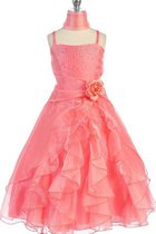 A-Line Ärmellos Empire Taille Wadenlanges Blumenmädchenkleid mit Rüschen
