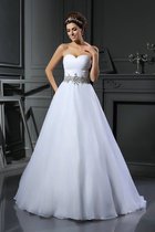 Herz-Ausschnitt Perlenbesetztes Empire Taille Satin Duchesse-Linie Brautkleid