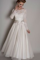 Organza Bodenlanges Bescheidenes Brautkleid mit Plissierungen mit Schmetterlingsknoten