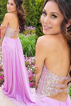 Ärmelloses Herz-Ausschnitt Chiffon A-Line Abendkleid mit Applike