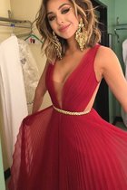 Natürliche Taile Ärmelloses Prinzessin Abendkleid aus Chiffon mit V-Ausschnitt