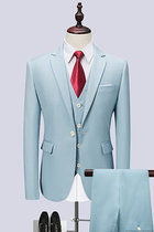 Asiatische 3 Stücke Jacke + Hose + Weste Formale Blau Hochzeit Anzüge Für Männer