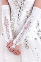 Satin Paillette Weiß Bescheiden Brauthandschuhe