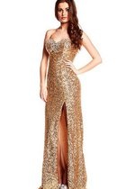 Vorne Geschlitztes Ärmelloses Herz-Ausschnitt Modernes Ballkleid mit Offenen Rücken
