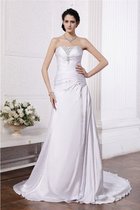 Perlenbesetztes Prinzessin Empire Taille Ärmelloses Seide wie Satin Brautkleid