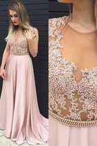 Ärmellos V-Ausschnitt A Linie Bodenlanges Abendkleid mit Bordüre