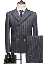 Striped Männer Zweireiher Blazer Hosen Slim Fit Anzug Hombre