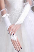Satin Spitze Saum Weiß Chic|Modern Brauthandschuhe