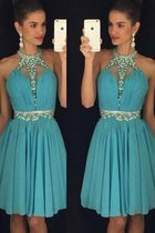Prinzessin Chiffon Mini Cocktailkleid mit Nackenband ohne Ärmeln