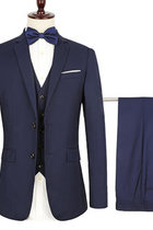 Luxuriöse Jacke + Hosen + Weste Navy Blau Männer Anzüge Slim Fit Hochzeit Bräutigam