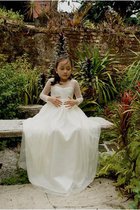 A-Line Chiffon Bodenlanges Anständiges Blumenmädchenkleid mit Langen Ärmeln