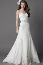 A-Line Gerüschtes Elegantes Brautkleid aus Organza mit Applike