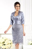 Satin Empire Taille Knielanges Kurzes Brautmutterkleid mit Bordüre