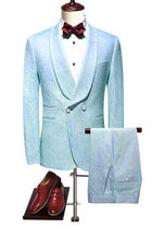 Neue Hochzeit Kleid Licht 5xl Anzug Blazer 2 Stück Gedruckt Blau