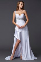 Empire Taille Sweep Train A-Linie Anständiges Abendkleid mit Perlen