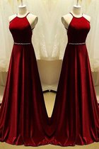 Neuere Satin Sweep Zug Prinzessin A Linie Abendkleid ohne Ärmeln