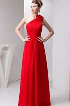 Chiffon Bodenlanges Luxus Brautjungfernkleid mit Blume mit Rüschen