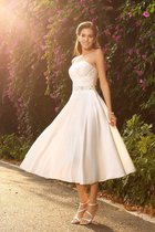 Perlenbesetztes Prinzessin A-Linie Mini Wadenlanges Brautkleid