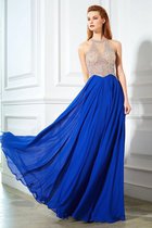 A Linie Chiffon Schaufel-Ausschnitt Bodenlanges Ballkleid mit Reißverschluss