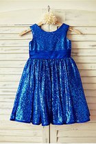 Schaufel-Ausschnitt Prinzessin Ärmelloses A-Line Blumenmädchenkleid mit Blume