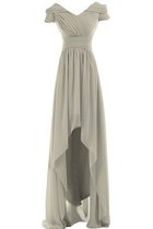 Empire Kurze Ärmeln Gerüschtes Rocklänge-Asymmetrisches Brautjungfernkleid aus Chiffon