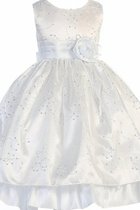 Paillettenbesetztes Schaufel-Ausschnitt Blumenmädchenkleid mit Blume mit Gekappten Ärmeln