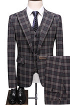 Anzüge Set 3 Stücke Hohe Qualität Männer Hochzeit Weste Hose Plaid Blazer Anzüge