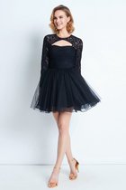 Normale Taille hoher Ausschnitt Prinzessin Mini Cocktailkleid mit Bordüre
