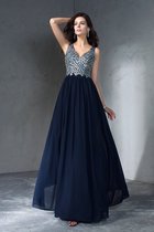 Perlenbesetztes Prinzessin Chiffon Bodenlanges Ballkleid ohne Ärmeln