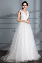 V-Ausschnitt Normale Taille Ärmellos A-Line Brautkleid aus Tüll