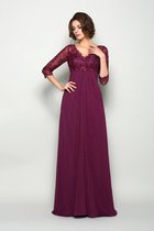 Chiffon a linie Dreiviertel Länge Ärmeln Sweep train V-Ausschnitt Brautmutterkleid