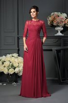 Chiffon Reißverschluss A-Line Brautmutterkleid mit Halben Ärmeln mit Applikation