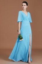 Normale Taille Halbe Ärmeln Edel Prinzessin a linie Bodenlanges Brautjungfernkleid