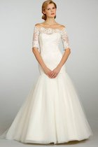 A-Line Gericht Schleppe 3 /4 Länge Ärmeln Brautkleid mit Bordüre mit Tiefer Taille