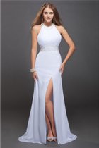 Ärmelloses Chiffon Enges Juwel Ausschnitt Ballkleid mit Rüschen