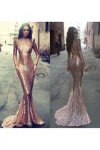 Sweep Train Hoher Kragen Elegantes Romantisches Ballkleid mit Langen Ärmeln