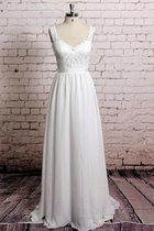 A-Line Chiffon Bodenlanges Brautkleid mit Plissierungen mit V-Ausschnitt