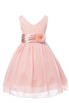 A-Line Ärmellos V-Ausschnitt Blumenmädchenkleid mit Blume