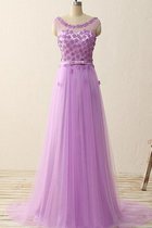 A-Line Reißverschluss Natürliche Taile Brautjungfernkleid mit Bordüre mit Blume