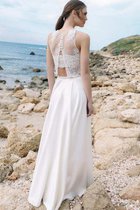 Seeküste Juwel Ausschnitt Zweistück Bodenlanges Brautkleid mit Tasche