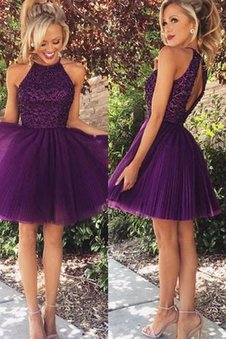 Perlenbesetztes Ärmelloses A-Linie Prinzessin Mini Cocktailkleid