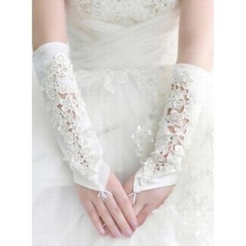 Satin Mit Applikation Elfenbein Elegant|Bescheiden Brauthandschuhe
