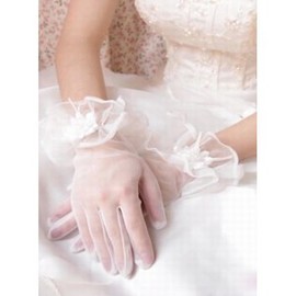 Organza Mit Blumen Weiß Elegant|Bescheiden Brauthandschuhe