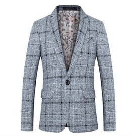 Mode Casual Business Männer Blazer Grau Anzüge Plaid Treffen