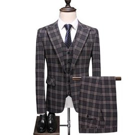 Weste Business Hochzeit Grau Plaid Anzüge 5xl Slim Fit Anzug