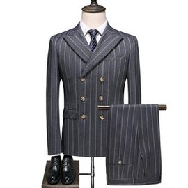 Striped Männer Zweireiher Blazer Hosen Slim Fit Anzug Hombre