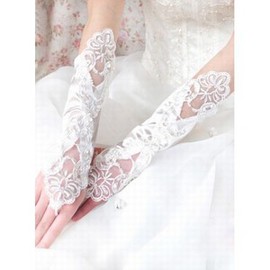 Satin Mit Applikation Weiß Bescheiden Brauthandschuhe