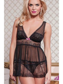 Spitze Bowknot V-Ausschnitt Modisch Babydoll