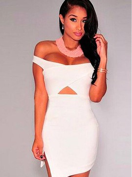 Kleid Ausgeschnitten Mini Sexy Polyester Elasthan Eine Schulter Bodycon Club Kleider